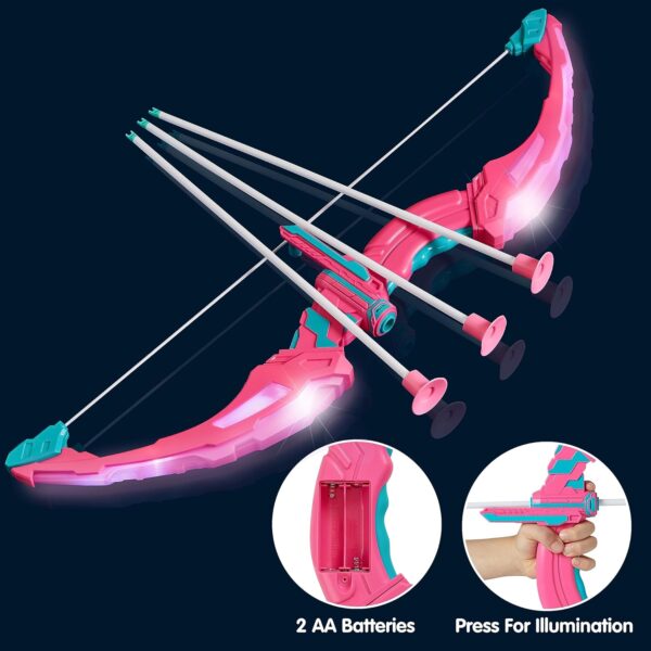 JOYIN Pink Bow and Arrow Set for Girls, LED Light Up Archery Toy Set with 9 Suction Cup Arrows, Target & Arrow Case, Christmas Indoor Outdoor Activity Toy for Kids Girls Ages 3-12 - Image 2