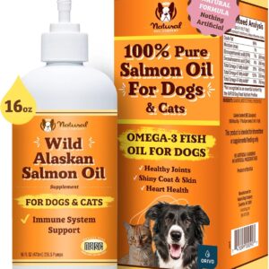 Natural Dog Company Pure Wild Alaskan Salmon Oil for Dogs (16oz) Skin & Coat Supplement for Dogs, Dog Oil for Food with Essential Fatty Acids, Fish Oil Pump for Dogs, Omega 3 Fish Oil for Dogs