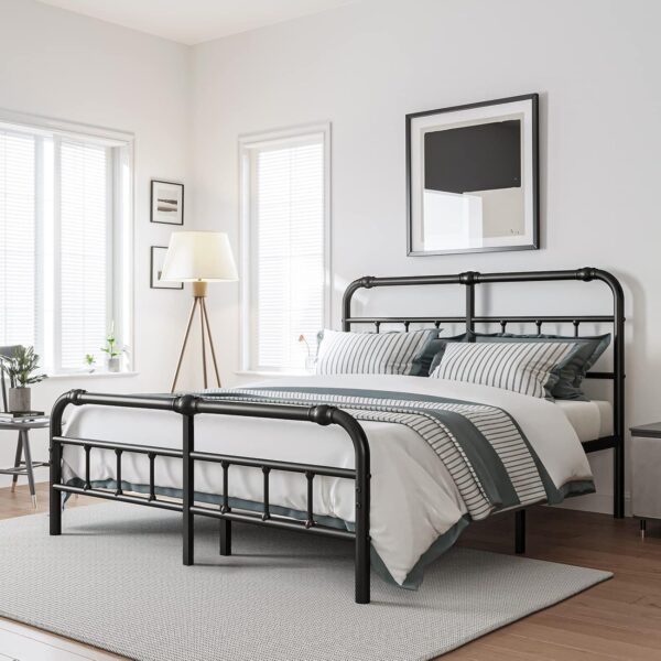 King Size Bed Frame with Headboard and Footboard, 18 Inches High, 3500 Pounds Heavy Duty Metal Slats Support for Mattress, No Box Spring Needed,Noise-Free, Black - Image 5