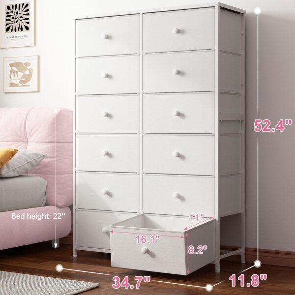 EnHomee White Dresser, Dresser for Bedroom, Tall Dresser with 12 Large Drawers Fabric Dressers & Chests of Drawers for Bedroom,Living Room, Entryway, Wooden top & Metal Frame - Image 3