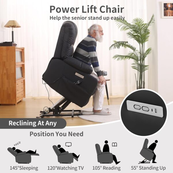 DURASPACE Power Lift Recliner Electric Lift Massage Recliner Chairs with Heat, Large Shell Faux Leather Backrest Lift Chair Recliners for Elderly, Seniors (Off White) - Image 6