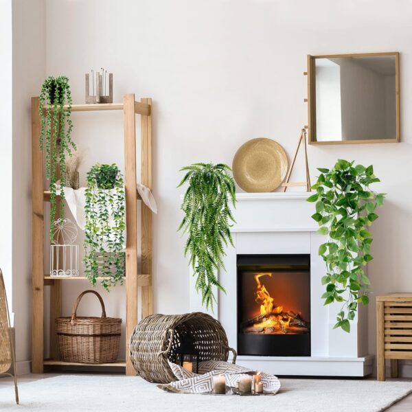 Sggvecsy Fake Hanging Plants 6 Pack Artificial Hanging Eucalyptus Plants Potted Greenery Faux Mandala Vine String of Pearls Boston Fern Ivy Vine Leaves Pea Pod for Home Indoor Outdoor Shelf Wall Decor - Image 2