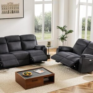 Power Swivel Recliner Chair Rocker Reclining Chairs with Overstuffed Arm and Backrest for Adults, Electric Rocking Recliner Sofa Chair for Living Room, Dark Grey