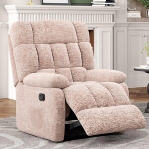 Recliner Chair, Upholstered Rocker Recliner Chair with Side Pocket, Ergonomic 110°-160°Adjustable Recliner Chairs for Adults, Reclining Chair with Footrest, Recliner Sofa for Living Room