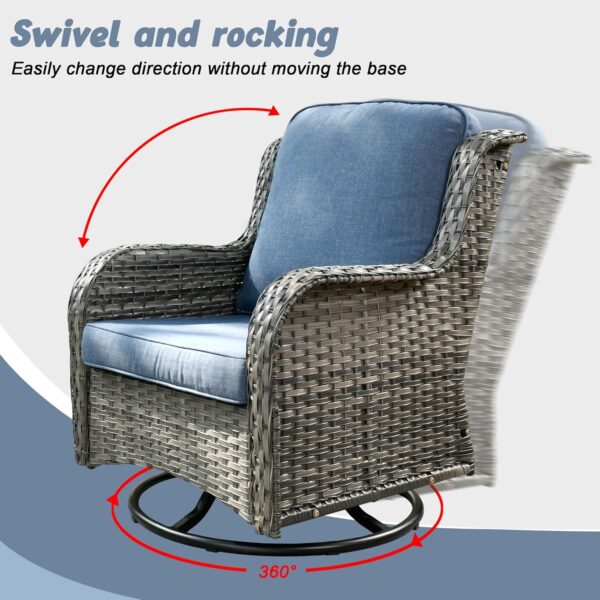 HOOOWOOO Patio Outdoor Sectional Furniture Sofa Set with Fire Pit Table,11 Piece L Shaped Wicker Couch Set with Swivel Chairs,Modern 8 Persons Summer Patio Conversation Set(Denim Blue) - Image 3