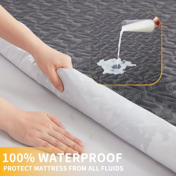 Waterproof Mattress Protector King Size, 40% Rayon Derived from Bamboo Grey Mattress Bed Cover, 3D Air Fabric Breathable Mattress Pad Fitted with Deep Pocket 6"- 15" Machine Washable - Image 5