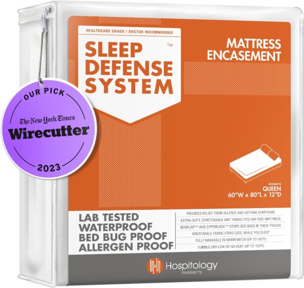HOSPITOLOGY PRODUCTS Mattress Encasement - Zippered Bed Bug Dust Mite Proof Hypoallergenic - Sleep Defense System - Queen - Waterproof - Stretchable - Standard 12" Depth - 60" W x 80" L