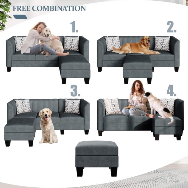 Meilocar 79” Sectional Sofa Couch, Convertible L Shaped Couch with Reversible Ottoman, Modern 3-Seat Sofa Sectional with High Armrest for Living Room, Office, Dark Grey - Image 4