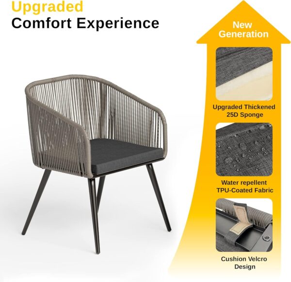 EAST OAK Breezeway Patio Furniture Set, 3-Piece Outside Bistro Set Handwoven Rattan Wicker Chairs with Waterproof Cushions, Tempered Glass Table, Outdoor Conversation Set, Light Grey & Dark Grey - Image 2