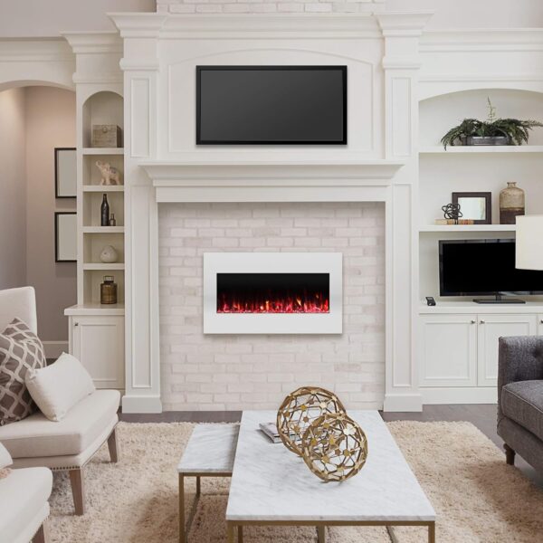Northwest 36-Inch Wall Mounted Electric Fireplace - 10-Color LED Flame and 3 Media Backgrounds with Adjustable Brightness and Remote (White) - Image 6