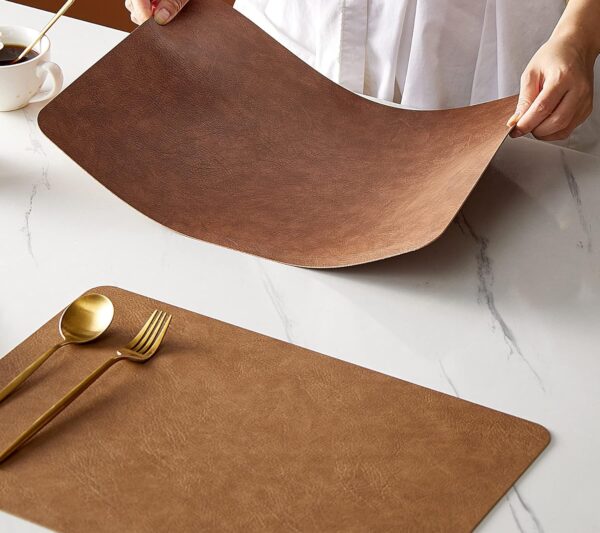 RENMTURE Faux Leather Placemats Set of 4,with 4 Cup mat,Washable, for Kitchen Dining Table,Restaurant,Coffee Shop (Walnut Brown, Rectangle) - Image 7