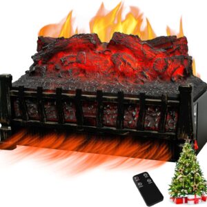 Electric Fireplace Logs Heater, Fireplace Insert with Realistic Fake Fire, 4 Flame Brightness, Remote Control, 8H Timer, Overheat Protection, Ember Bed Heater for Living Room, Christmas Decor, 1500W