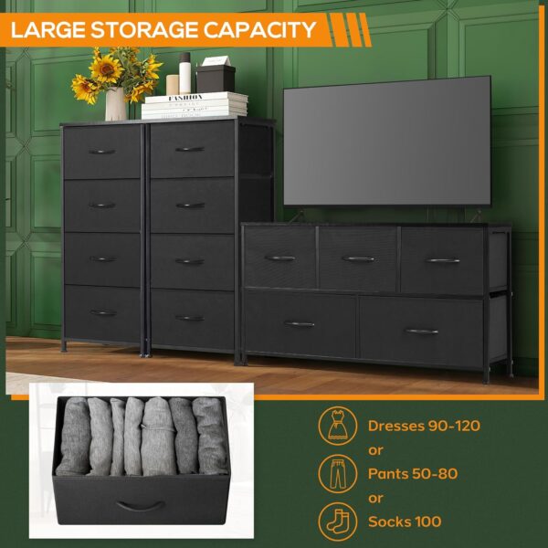 DUMOS Dresser for Bedroom 4 Storage, Tall Fabric Closet Chests Organizer Tower Furniture with Wooden Top Metal Frame for Clothes, Kids, Living Room, Hallway, Entryway, 4-Drawer, Black - Image 3