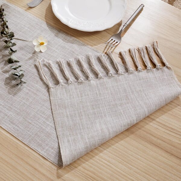 Linen Style Rustic Table Runner, Farmhouse Cotton Linen Table Runner, Boho Table Runners 72 Inches Long with Hand Tassels for Home Tabletop Decor and Everyday Use - Light Coffee, 72 Inch - Image 4