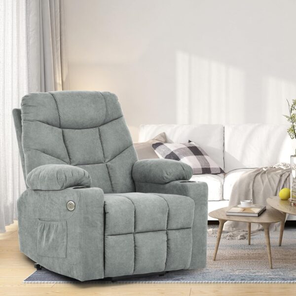YITAHOME Electric Power Lift Recliner Chair for Elderly, Fabric Recliner Chair with Massage and Heat, Spacious Seat, USB Ports, Cup Holders, Side Pockets, Remote Control (Grey) - Image 7