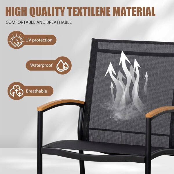 Shintenchi 3 Piece Outdoor Rocking Bistro Set, Textilene Fabric Small Patio Furniture Set, Front Porch Rocker Chairs Conversation Set with Table for Lawn, Garden, Balcony, Poolside (Black) - Image 3
