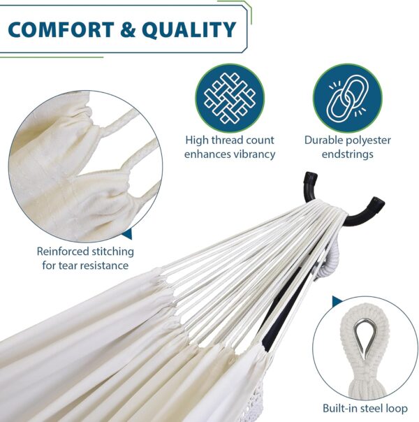 Vivere Double Hammock with Space Saving Steel Stand, Natural (450 lb Capacity - Premium Carry Bag Included) - Image 2