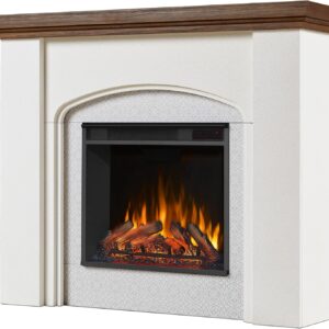Real Flame Anika 49" Electric Fireplace with Mantel for Living Room or Bedroom, Replaceable Fireplace Insert Heater, Realistic Log and Flame Effect, Remote Control, Timer, White