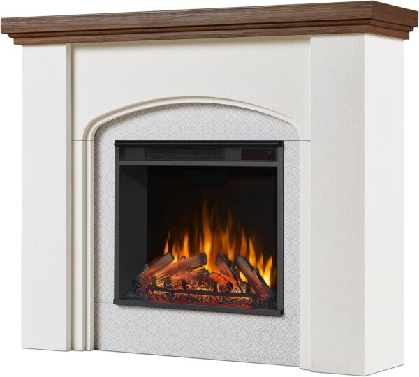 Real Flame Anika 49" Electric Fireplace with Mantel for Living Room or Bedroom, Replaceable Fireplace Insert Heater, Realistic Log and Flame Effect, Remote Control, Timer, White