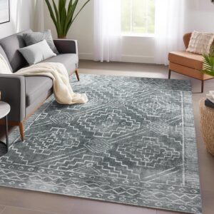 jinchan Moroccan Area Rug 5x7 - Washable Rug Low Pile Bedroom Rug Ultra-Thin Faux Wool Non-Slip Modern Soft Accent Rug Indoor Carpet for Living Room Kitchen Dining Room Farmhouse Office Dark Grey