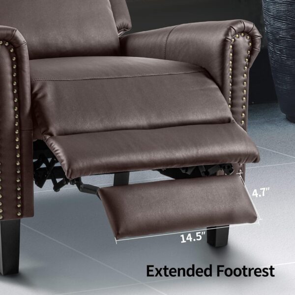 YITAHOME Wingback Recliner Chair: High Back Reclining Push Back Upholstered Faux Leather Accent Single Sofa Lounge Armchair Adjustable (Brown) - Image 4