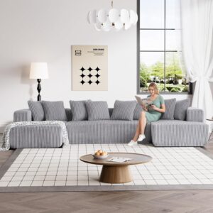 131" Modular Sectional Couch, Luxury Couches for Living Room, Comfy Corduroy Couch Sectional Sofa with Double Chaise Lounge, Free Combination Sleeper Sofa with Memory Foam, Grey