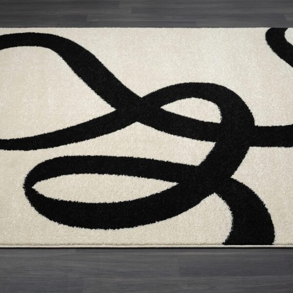 Abani Abstract Beige/Black Area Rug - 4'x6' - Modern Curved Line Design - Deco Collection - Easy to Clean - Durable for High Traffic Areas - Bedroom, Office & Kitchen - Medium Pile - Image 7