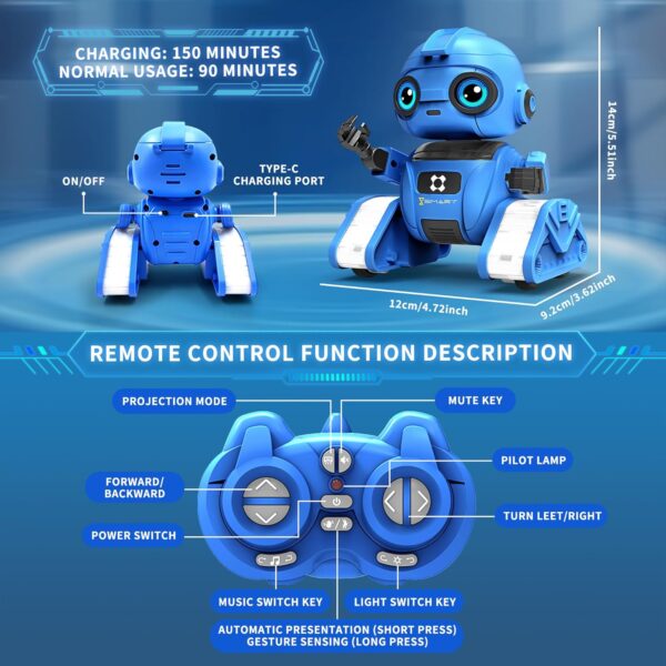 Robot Toys for Boys and Girls, Rechargeable Remote Control Robot with Auto-Demonstration, Light Projection, Dance Moves, Music, and Gesture Sensing –Toy Robot Gifts for 3+ Boys and Girls (Blue) - Image 7