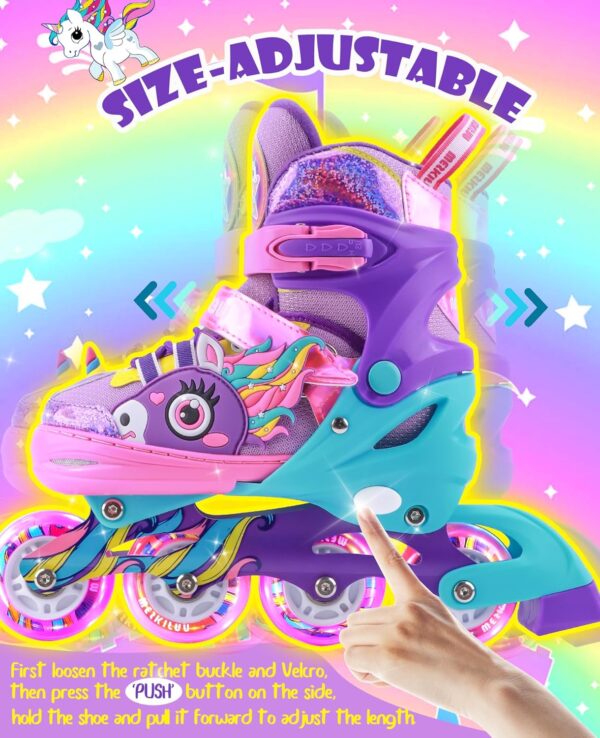 Unicorn Kids Inline Skates for Girls Women,WESKIFAN Rainbow Blades Skates with Shiny Light up Wheels&Adjustable Ages 6-8-12 Year Old, Roller Skates for Birthday Xmas Gifts Toys, Patines para Niñas - Image 6