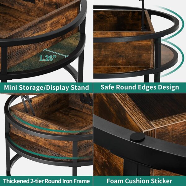 YITAHOME Round Coffee Tables for Living Room, Lift Top Coffee Table with Storage, Farmhouse Coffee Table, Wood Coffee Table with Hidden Storage Compartment, Center Table for Living Room, Rustic Brown - Image 3