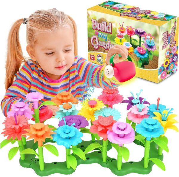 FUNZBO Flower Garden Building Toys for Girls - Toddler Toys for 3, 4, 5, 6, 7 Year Old Girls Gifts, Stacking Toys for Toddlers, Toddler Out Door Toys, Flower Building Toy Set, Girl Toys Age 4-5, 6-8