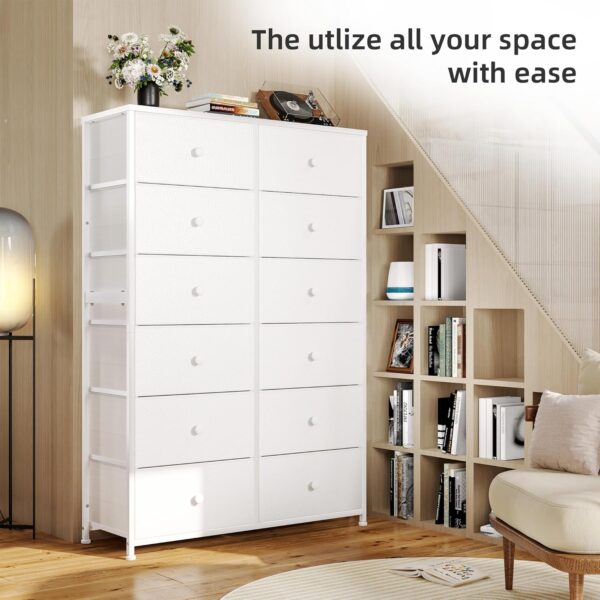 EnHomee White Dresser, Dresser for Bedroom, Tall Dresser with 12 Large Drawers Fabric Dressers & Chests of Drawers for Bedroom,Living Room, Entryway, Wooden top & Metal Frame - Image 7
