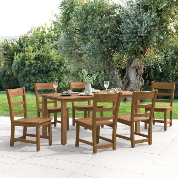 HDPS Outdoor Patio Dining Set for 6, All Weather Outdoor Table and Chairs, Resin Outdoor Kitchen Furniture Dining Sets for Outdoor Indoor, Garden, and Backyard, Teak Color-Oil Printed - Image 7