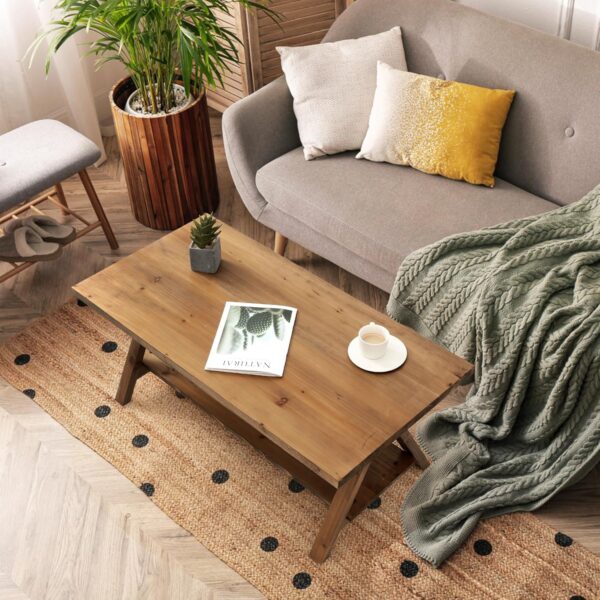 Solid Wood Coffee Table - 42.5” Firwood Farmhouse Rustic Wooden Coffee Tables for Living Room, Solid Firwood Rectangle Coffee Table, Center Table for Living Room, Brown - Image 4
