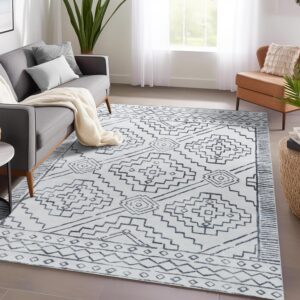 jinchan Moroccan Area Rug 5x7 - Washable Rug Low Pile Bedroom Rug Ultra-Thin Faux Wool Non-Slip Modern Soft Accent Rug Indoor Carpet for Living Room Kitchen Dining Room Farmhouse Office Grey