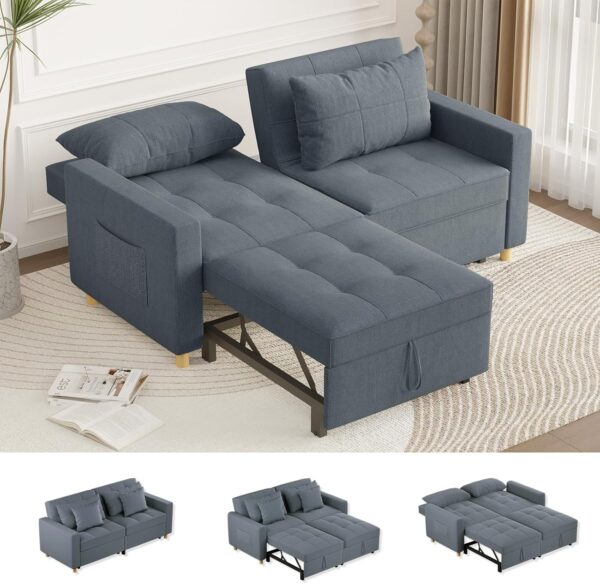 Esright 69" Sleeper Chair, Comfortable 3-1 Convertible Sofa Bed with Adjustable Backrest, 2-Seater Pull Out Sleeper Sofa Couch for Space Saving, Living Room, Apartment, Bedroom, Dark Grey