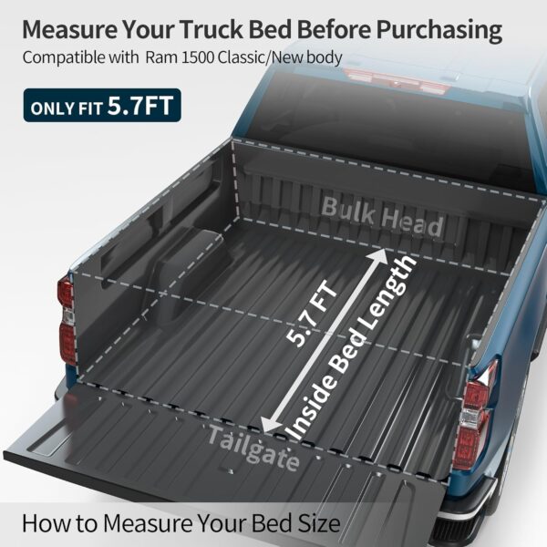 OEDRO FRP Hard Tri-fold Tonneau Cover Fold Truck Bed Covers Compatible with 2009-2024 Ram 1500 (Inclu. Classic & New) with 5.6 Feet Bed w/o Ram Box - Image 2