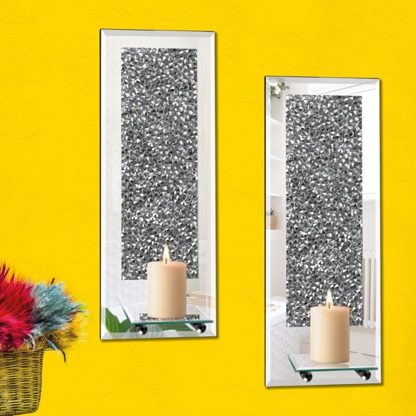 Phore Wall Candle Sconces Set of 2 Crystal Crush Diamond Mirrored Candle Holder Wall Decorations for Living Room, Dining Room, Bedroom & Bathroom - Image 2