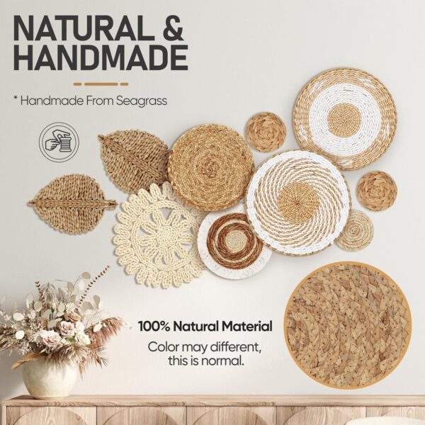 OGEMXU 10 Pcs Boho Wall Basket Decor, Round Rustic Woven Decorative, Handmade Wicker Wall decor Basket Set, Seagrass Wall Hanging for Bedroom, Living Room, Dining Table - Image 2