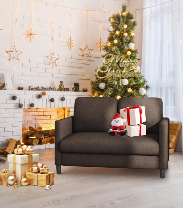 Loveseat Sofa, 51" Small Sofa Couch for Bedroom, Comfy Teddy Love Seat, Tool-Free Setup Sofas for Living Room, All-Wood Small Couches for Small Spaces, Small Couch No Pillow Include, Brown - Image 6