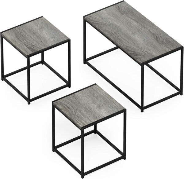 Furinno Camus Modern Living Room Coffee Table with 2 End Tables Set, French Oak Grey - Image 5