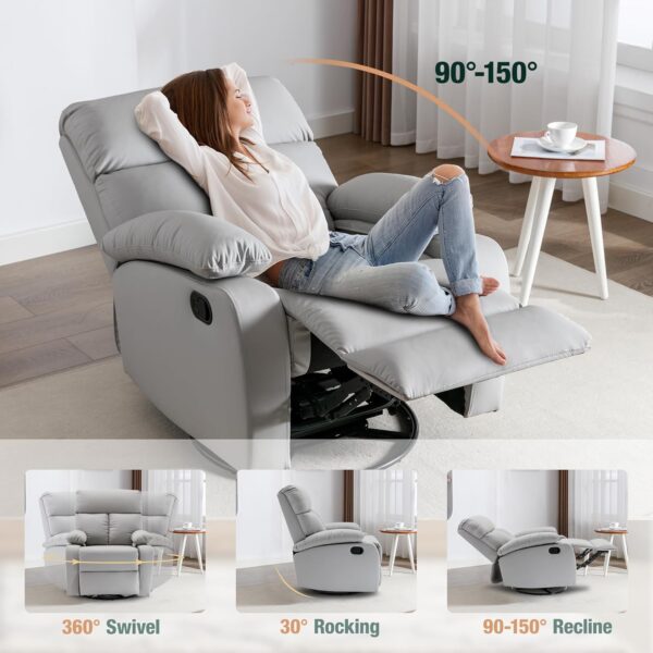 Swivel Rocker Recliner, Rocking Recliner Chair, Small Rocker Recliners for Small Spaces, Living Room, Bedroom, Nursery, RV, Light Grey - Image 6