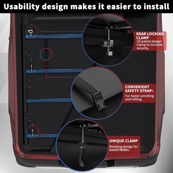 Soft Quad Truck Bed Tonneau Cover Compatible for 2002-2024 Dodge Ram 1500 Fleetside Without Ram Box 4-Fold 6.4FT 76Inch - Image 4