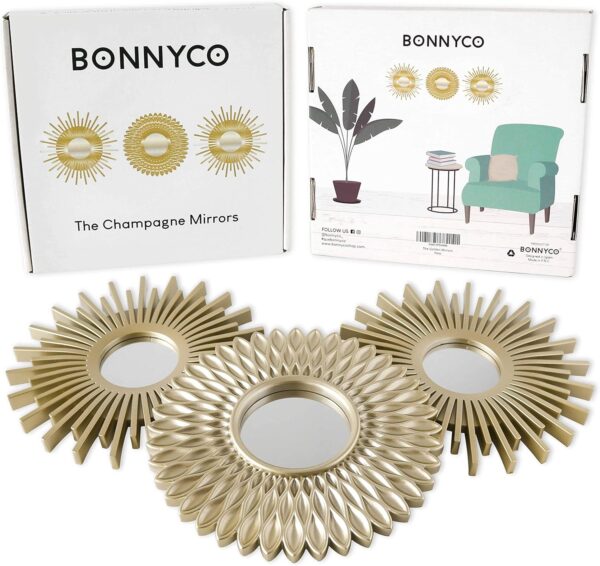 BONNYCO Gold Mirrors for Wall Pack of 3 Wall Mirrors for Room Decor & Home Decor | Champagne Gold Round Mirrors for Wall Decor | Circle Mirrors Modern Gifts for Women & Moms | Decorative Mirrors - Image 2