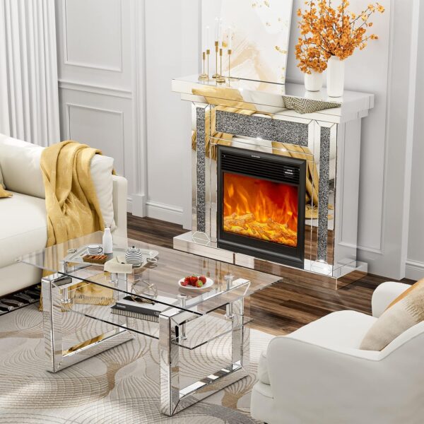 IKIFLY Mirrored Electric Fireplace TV Stand, 7 Colors Changing Mantel Freestanding Heater Corner Firebox w/3D Realistic Flame Effect, Remote Control (47.24" L x 12.59" W x 41.33" H) - Image 3