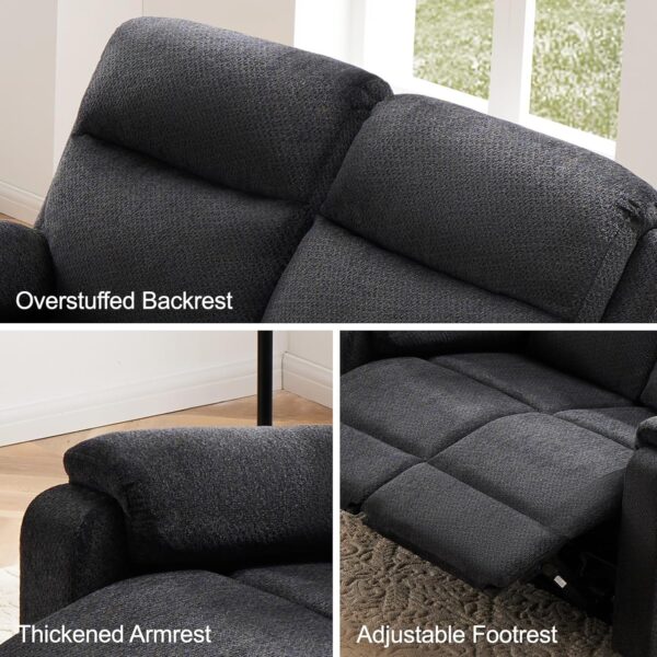 Power Swivel Recliner Chair Rocker Reclining Chairs with Overstuffed Arm and Backrest for Adults, Electric Rocking Recliner Sofa Chair for Living Room, Dark Grey - Image 5