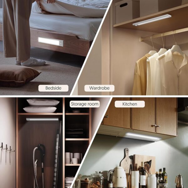 Under Cabinet Lights, 2 Pack Magnetic Dimmable Closet Lights, 32 LED 1500 mAh USB Rechargeable Battery Operated Motion Sensor Light Indoor, Wireless Under Counter Lights for Kitchen, Stairs - Image 5