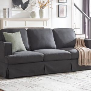 AMERLIFE Modern Sofa, 89 inch Slipcovered Sofa, 3 Seater Sofa with Removable Cover, Extra Deep Couch for Living Room, Linen Beige Sofa Couch