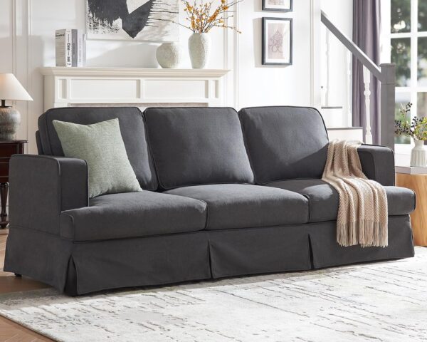 AMERLIFE Modern Sofa, 89 inch Slipcovered Sofa, 3 Seater Sofa with Removable Cover, Extra Deep Couch for Living Room, Linen Beige Sofa Couch