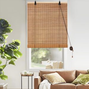 Bamboo Roller Blinds Bamboo Shades Roll Up Light Filtering Window Curtains for Interior Home Patio Porch Brown 72''W X 72''H